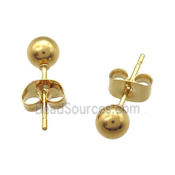 stainless steel Stud Earrings, ball, gold plated