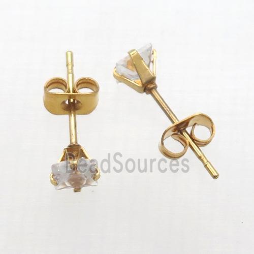 stainless steel Stud Earrings with rhinestone, gold plated