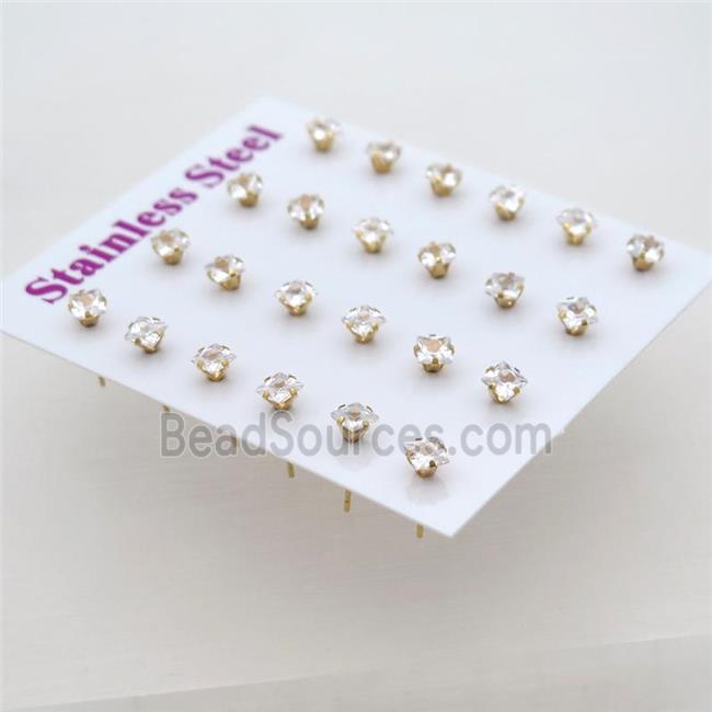 stainless steel Stud Earrings with rhinestone, gold plated