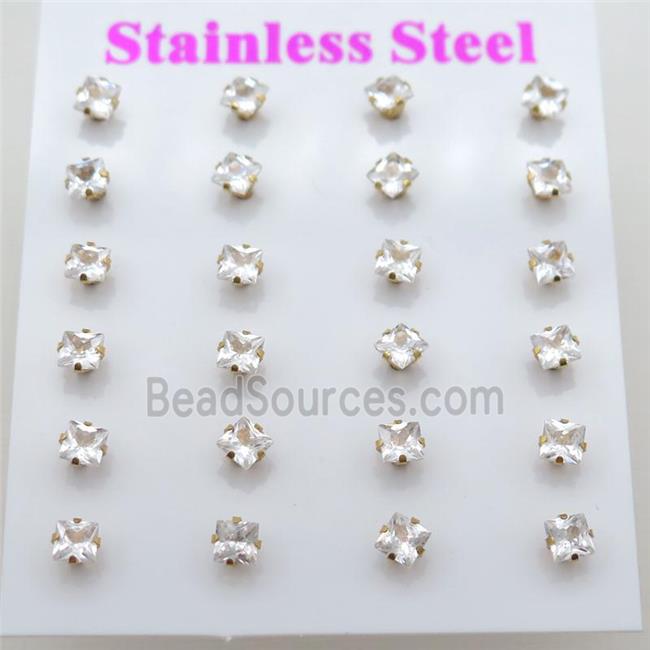 stainless steel Stud Earrings with rhinestone, gold plated