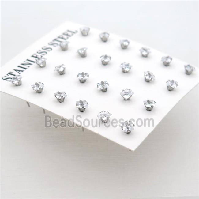 raw stainless steel Stud Earrings with rhinestone