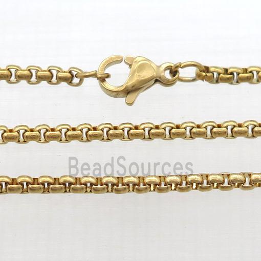 stainless steel necklace chain, box, gold plated