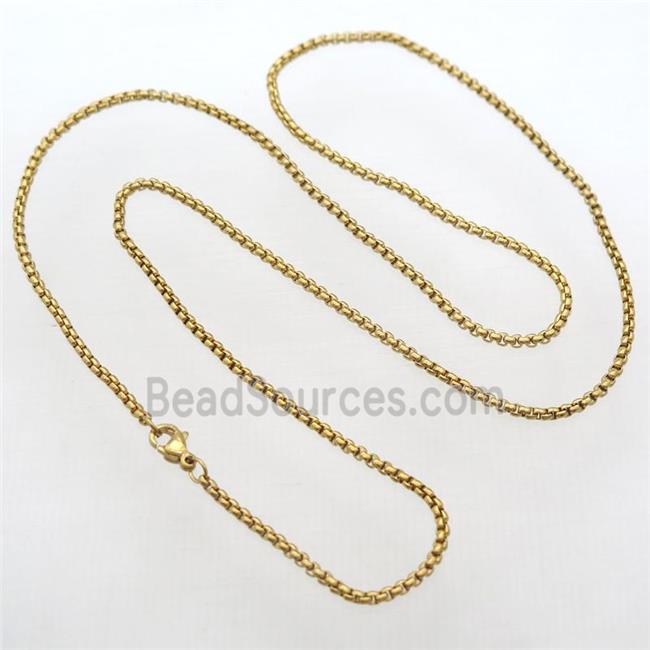 stainless steel necklace chain, box, gold plated