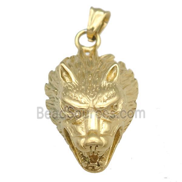 Stainless Steel Wolfhead Pendant, Gold Plated