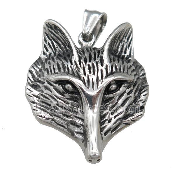 Stainless Steel Foxhead Pendant, Charm, Antique Silver