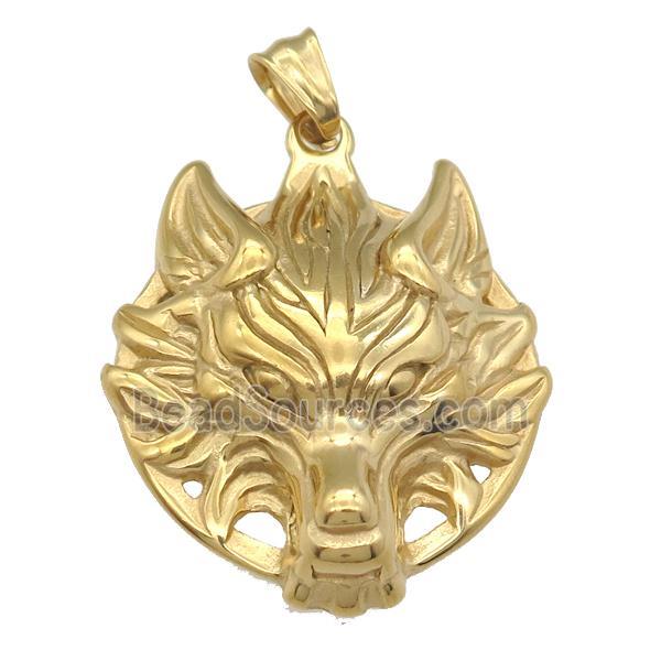 stainless steel wolf pendant, gold plated