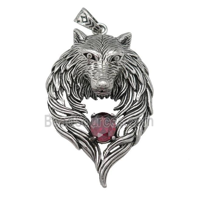 stainless steel wolf pendant, antique silver