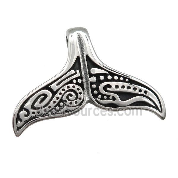 stainless steel shark-tail pendant, antique silver