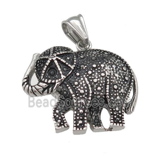 stainless steel elephant pendant, antique silver