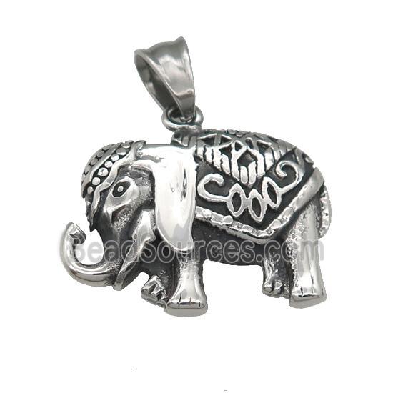 stainless steel elephant pendant, antique silver