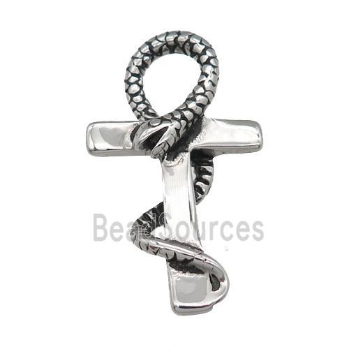 stainless steel snake cross pendant, antique silver