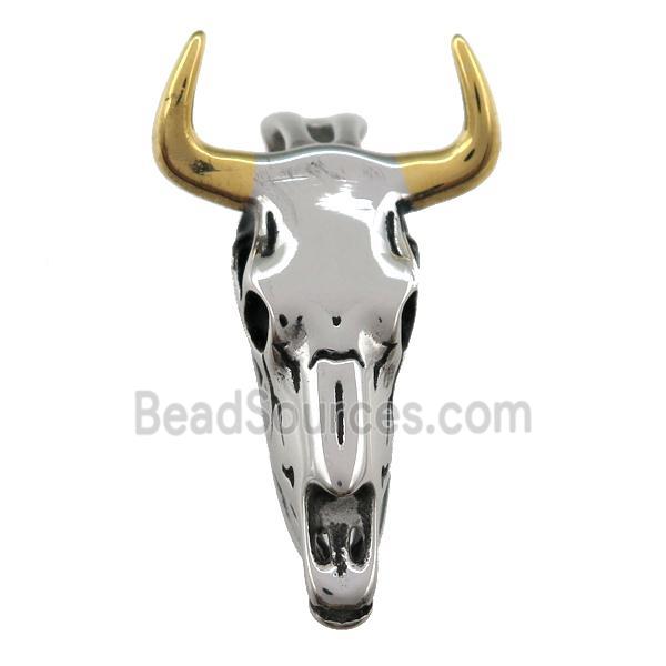 stainless steel bullhead pendant, gold plated