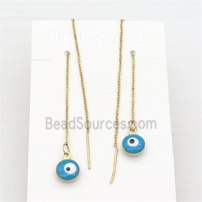 stainless steel Wire Earring with blue enamel Evil Eye, gold plated