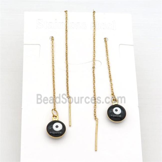 stainless steel Wire Earring with black enamel Evil Eye, gold plated