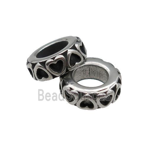 Stainless Steel spacer Beads, large hole, antique silver