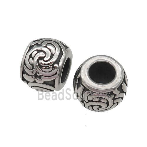 Stainless Steel barrel Beads, large hole, antique silver