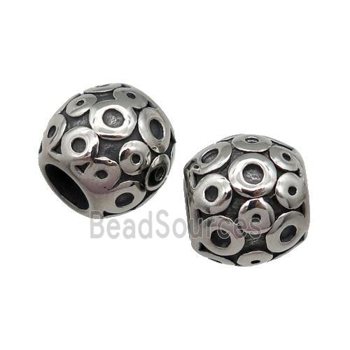 Stainless Steel barrel Beads, antique silver