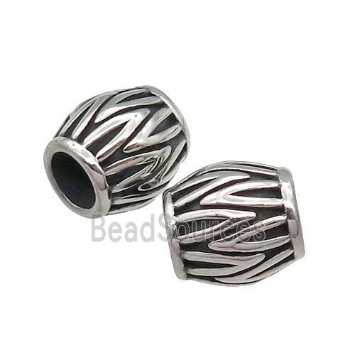 Stainless Steel barrel Beads, large hole, antique silver