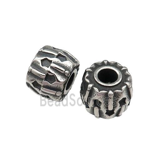 Stainless Steel barrel Beads, large hole, antique silver