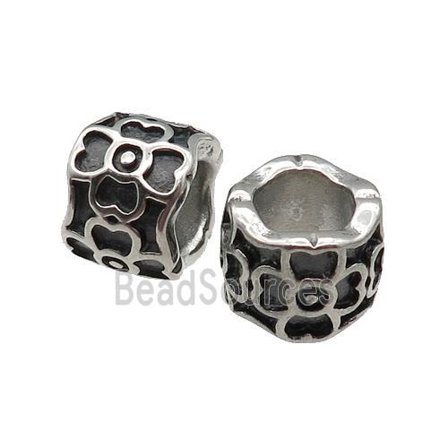 Stainless Steel tube Beads, large hole, antique silver