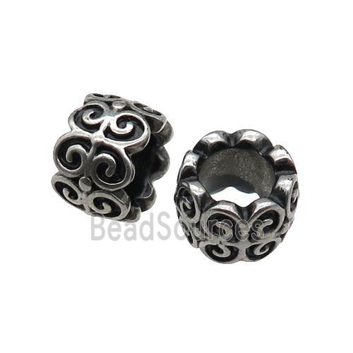 Stainless Steel tube Beads, large hole, antique silver