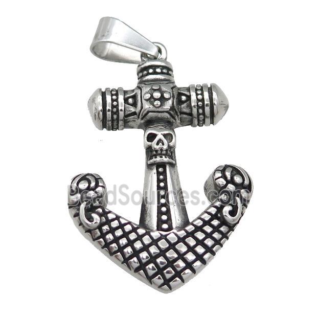 Stainless Steel anchor pendant skull antique silver