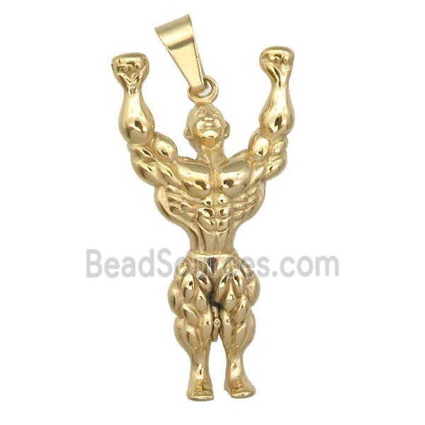 Stainless Steel pendant Muscle Man gold plated