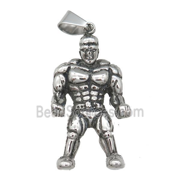 Stainless Steel pendant Muscle Man anqitue silver