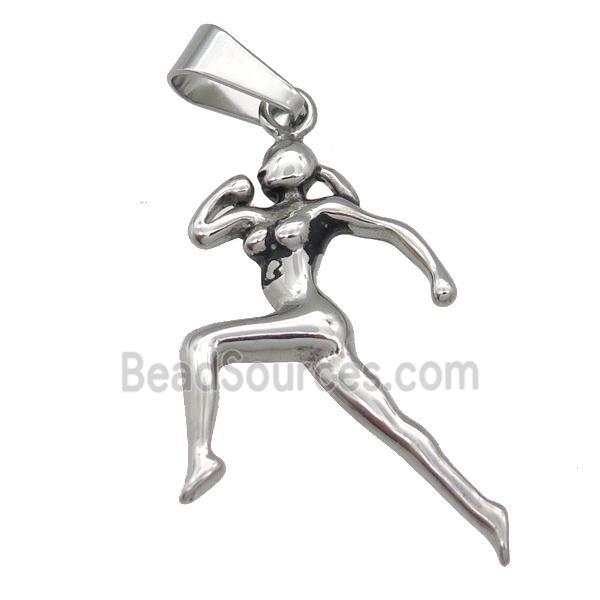 Stainless Steel Runner charm pendant beauty antique silver