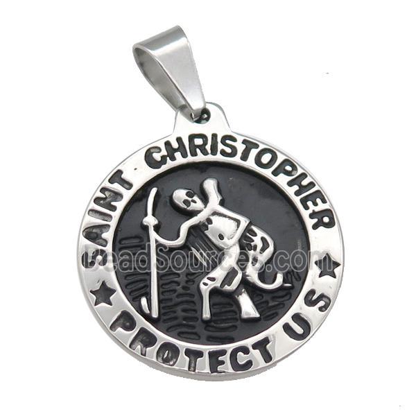 Stainless Steel Christopher medallion charm pendant antique silver