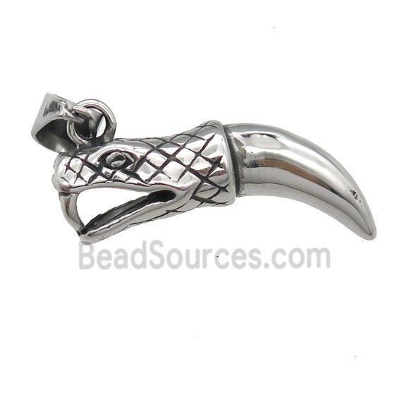 Stainless Steel snake charm pendant horn antique silver