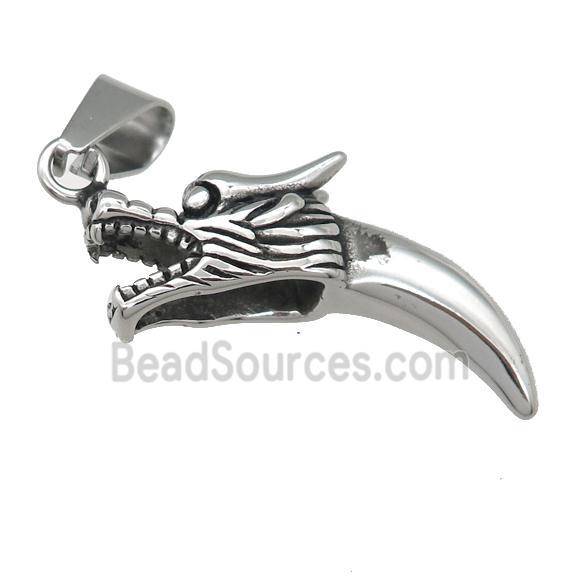 Stainless Steel dragon charm pendant horn antique silver