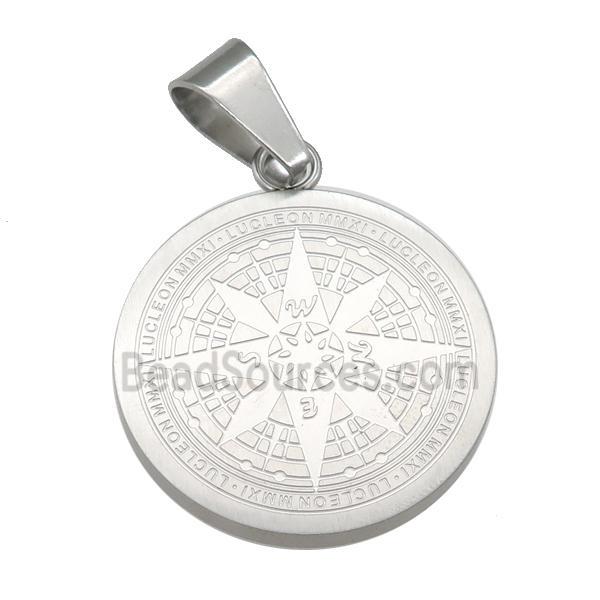 Stainless Steel Compass pendant platinum plated