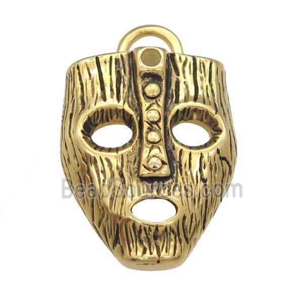 Stainless Steel Mask charm pendant antique gold