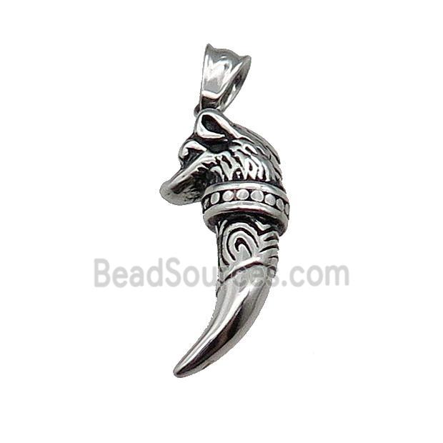 Stainless Steel Wolf Pendant Antique Silver