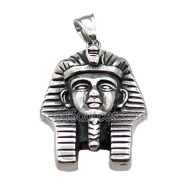 Stainless Steel Egyptian Pharoah Charm Pendant Antique Silver