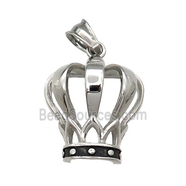 Stainless Steel Crown Pendant Antique Silver