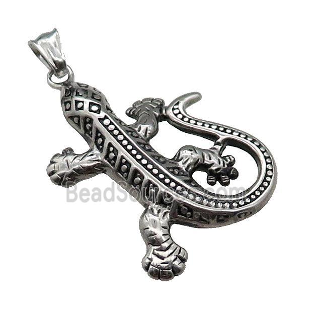 Stainless Steel Gecko Charm Pendant Antique Silver