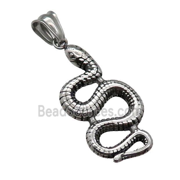 Stainless Steel Snake Charm Pendant Antique Silver