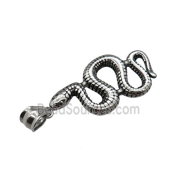 Stainless Steel Snake Charm Pendant Antique Silver