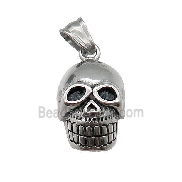 Stainless Steel Skull Charm Pendant Antique Silver