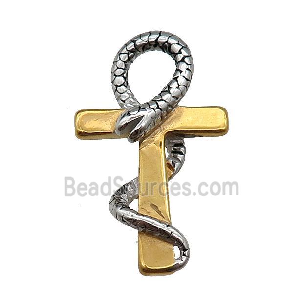 Stainless Steel Snake Cross Charm Pendant Antique Gold