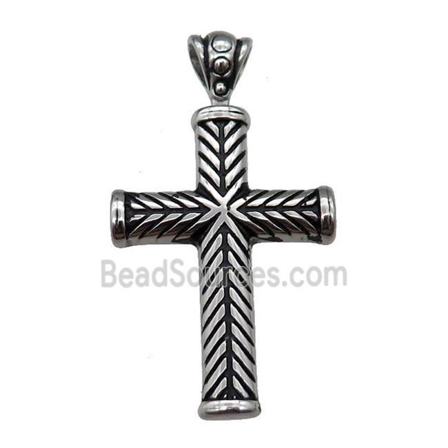 Stainless Steel Cross Charm Pendant Antique Silver