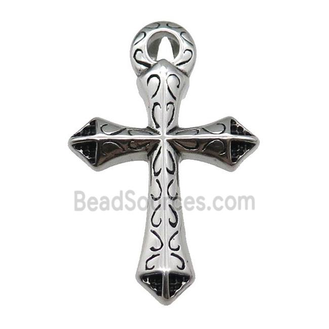 Stainless Steel Cross Charm Pendant Antique Silver