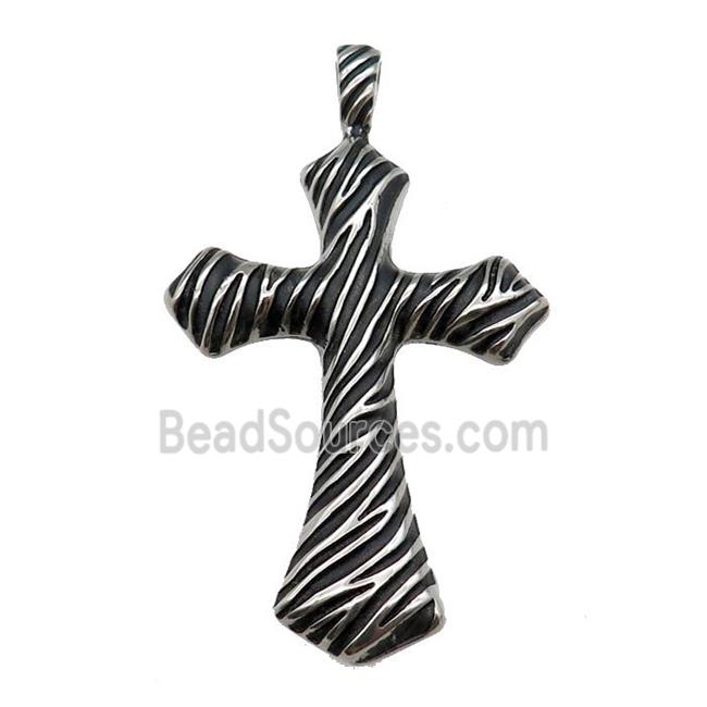 Stainless Steel Cross Charm Pendant Antique Silver