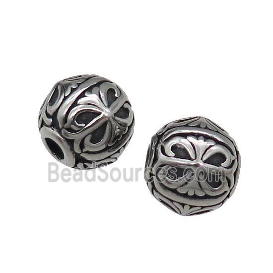 Round Stainless Steel Beads Antique Silver