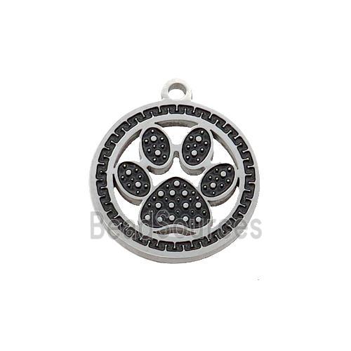 Raw Stainless Steel Paw Charms Pendant Black Enamel