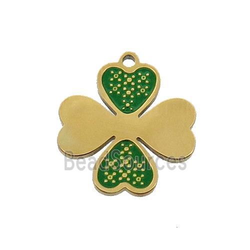 Stainless Steel Clover Charms Pendant Green Enamel Gold Plated