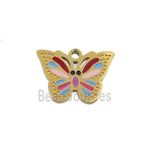 Stainless Steel Butterfly Pendant Multicolor Enamel Gold Plated