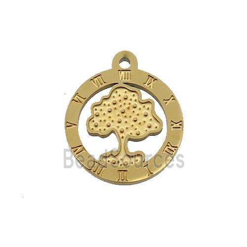 Stainless Steel Circle Tree Pendant Gold Plated